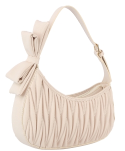 Bow Strap Chevron Quilted Hobo Shoulder Bag DX-0200-M IVORY